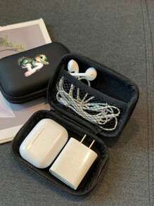 Cute Cartoon Animal Pattern Themed Alphabet A-Z Portable Mini Storage Bag, Waterproof And Shockproof Digital Pouch For Storing Initial, Name, Logo, Phone Charger, Data Cable, Zipper Storage Box, Wallet-Style Data Cable Storage Bag, Digital Pouch, Electronic Product Bag, Electronic Storage Device Data Cable Storage Bag, Wireless Earphones, Bluetooth Earphones, Suitable For Business, Travel, School, University, Office - Black - View 3