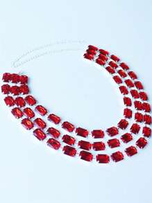 Fashionable Exaggerated Square Crystal Multilayer Necklace - Layered Necklace - View 8