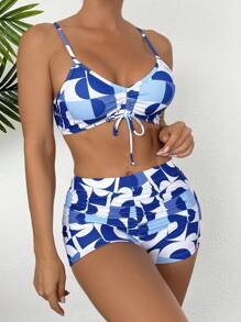 3Pcs/Set Sexy Printed Women's Bikini Swimwear Summer Hot Selling Swimsuits - Blue and White - View 6