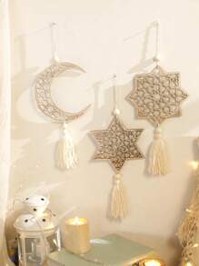 1pc Wooden Moon Star Hanging Ornaments With Tassels Khaki Moon Ornaments For Wedding Birthday Party Crafts Gift - Wooden Hanging - View 14