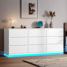 9 Drawer Dresser For Bedroom With Power Outlet And LED Lights, Floating Modern Wide Drawer Chest, Drawer Dresser Organizer For Living Room, Closet And Hallway - Xem 2