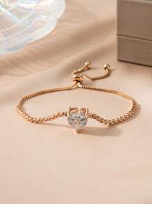 1 قطعة سوار انيق مرصع بحجر المكعب على شكل قلب باللون الذهبي/الفضي مناسب للنساء