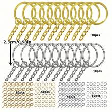220pcs/Set 3 Colors DIY Metal Keychains With Split Ring Link Silver Gold Color Pendants Holder Rings DIY Key Chains Jewelry Making ,A Set For Making Mobile Phone Chains