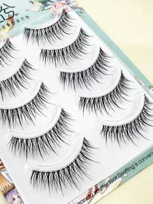 5 Pairs Full Strip False Eyelashes, Natural Look Crossed Dense Lashes, Clear Stem Integrated Lashes, Daily Makeup Tool, Japanese Anime Style Crossed Lashes, Convenient Application, Korean Celebrity Curly Fake Lashes