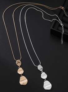 1 件时尚简约不对称几何合金吊坠长项链，永恒手工波西米亚吊坠项链，长项链，两种颜色可选，时尚优雅复古魅力，适合日常佩戴 - 不規則幾何吊墜 - 查看 7