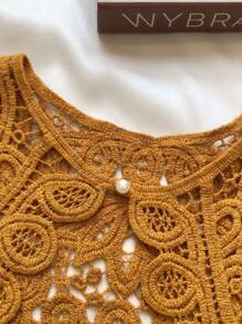 1pc Women's Solid Color Hollow Out Lace Knit Cardigan, Elegant Style Decorative Sunscreen Shawl Collar Bolero Suitable For Vacation, Outdoor, Party, Spring/Summer/Autumn For Dress For Christmas Decor