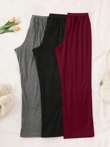 3 pièces Pantalon de sport décontracté grande taille pour femmes, taille élastique avec nœud, coupe ample pour le confort