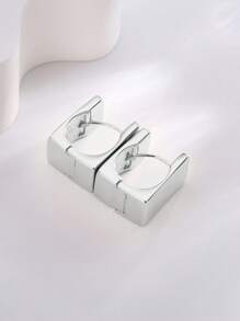 Charm-In 1 Pair Silver-Color 3D Square Fashionable Earrings For Women - Silver - View 3
