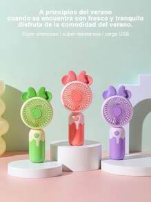 Handheld Fan Cartoon Cute Animal Desktop Outdoor Multifunctional Mobile Phone Holder Fan USB Charging Wind Power Summer Silent Electric Fan Student Dormitory Desktop Office Small Portable Mini Handheld Small Fan - Green - View 2