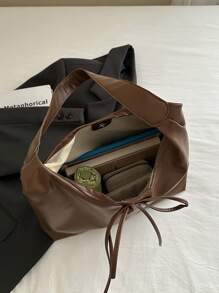 Nieuwe veelzijdige effen PU schoudertas, casual minimalistische baguette tas, grote capaciteit