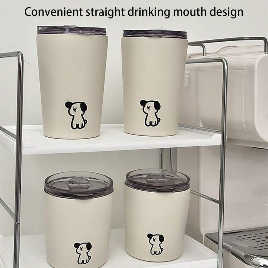 1 件可爱狗不锈钢真空水瓶，保温咖啡杯，夏季和冬季饮品，旅行配件，礼物，汽车保温杯 - 彩色 - 查看 1