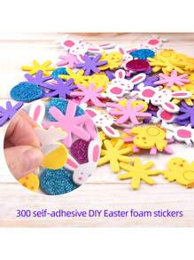 334 件复活节泡沫贴纸套装，包括复活节彩蛋、兔子、小鸡贴纸，用于 DIY、自粘、复活节工艺品、泡沫贴纸、DIY 复活节派对悬挂装饰 - 彩色 - 查看 4