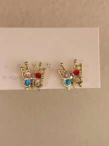 1 par de pendientes de botón mini con diseño de insecto adorable, pendientes de circonita cúbica colorida de nueva para el verano