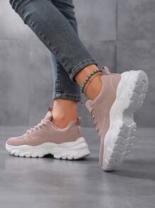 Women's Minimalist Light Pink Casual Sneakers, Breathable Soft Comfortable Low-Top Thick Sole Athletic Shoes For Running, Outdoor Fitness And Daily Wear - Baby Pink - View 6