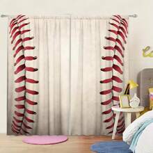2 stuks honkbal bedrukte gordijnen voor Halloween-huisdecoratie - Rod Pocket-raamdecoratie voor slaapkamer, kantoor, keuken, woonkamer en studeerkamer