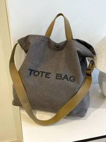 超大容量字母图案帆布托特包，时尚女士手提包，休闲通勤单肩包，大容量复古托特包，简约优雅女士托特包，适合工作、学校和日常使用 - 灰色 - 查看 12