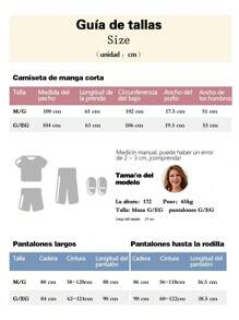 Pimavera y Verano Conjuntos de Descanso para Mujeres Ropa de Dormir para Mujeres, Pijama con estampado de dibujos animados, Incluye una camiseta de manga corta, un pantalón corto - Multicolor - Ver 4