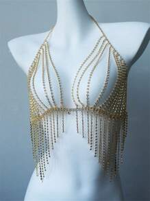 1pc Luxury Women Sexy Tassel Rhinestone Bikini Body Chain, Suitable For Beach Party And Intimate Occasions - Gold - View 2