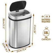 Display4top Stainless Steel Automatic Touchless Kitchen Bathroom Sensor Bin,Trash Can,Touch Bin (58LRound)