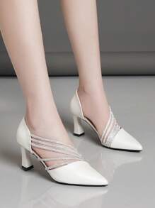 Women's Rhinestone Strap Hollow Out Fashion Comfortable Versatile High Heels - Beige - View 5