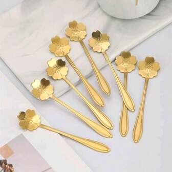 8pcs Cherry Blossom Coffee Spoon, Dessert Spoon, Ice Cream Spoon, Honey Spoon, Suitable For Home Kitchen, Party, Festival, Gift Back To School