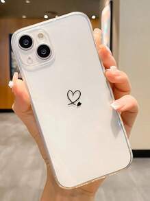 1 pieza Funda protectora para teléfono con diseño de corazón negro pintado, perforada, de alta transparencia y anti-caídas gruesa