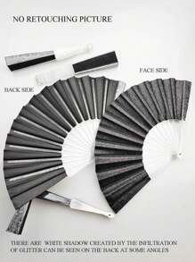 Shiny Black Hand Fan, Summer Beach Fan, Essential Carnival Accessory, Beach Accessory, Suitable For Festivals, Weddings And Travel - Black - View 7