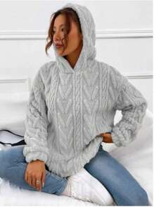 Solid Color Hooded Sweater, Long Sleeves And Drawstring, Daily Casual Wear