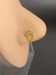 1 pièce Anneau de nez en alliage de cuivre à triple strass, micro-serti de cubique zircone synthétique en forme de L, convient pour un port quotidien, femmes