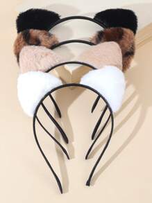 1/2/3/4 peças tiara feminina fofa e peluda com orelhas de gato e chita, faixa de cabelo curta de pelúcia da moda, faixas de cabelo felpudas com orelhas de leopardo pretas e brancas, acessórios para cosplay, presentes de festa e uso diário