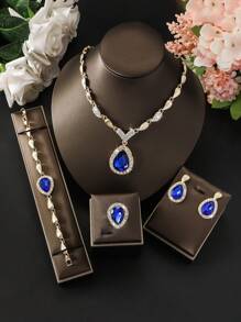 5pcs Women's Copper Alloy Rhinestone Jewelry Set, Wedding Accessories