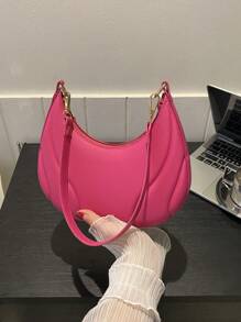 Stylish Solid Color Fashionable Shoulder Handbag For Women - Hot Pink - View 9