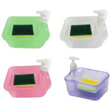 1 szt. Mały wielofunkcyjny ręczny dozownik mydła i uchwyt na szorowarkę do mycia naczyń w kuchni dozownik mydła w płynie z gąbką, płynna pompa do czyszczenia kuchni