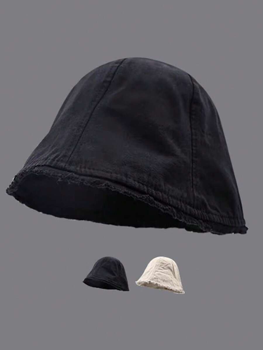 Chenyi Hat House Casual 2025 New Oversize Washing Frayed Brim Bucket Hat, Suitable For Big & Round Face, Casual Fishing Hat, Fashionable Spring Style - Multicolor - View 1