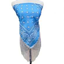 1 Pc Fashionable European & American Style Paisley-Shaped Scarf, Hip-Hop Street Dance Leaf Print Long Tassel Sequin Multifunctional Headband Scarf, Made Of Polyester Fiber