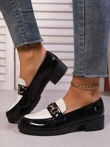 Damen Große Größen Mode Plateau Pumps mit rundem Zehenbereich und Schlupfeinsatz, Metallkettendekor, rutschfest, atmungsaktiv, bequeme High Heels Schuhe