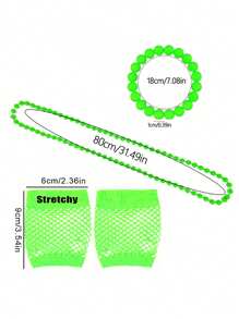 D EXCEED 9 PCS 1980s Costume Accessories Set For Women Neon Party Costume Artificial Bead Necklace Pearl Bracelet Fishnet Gloves Bride Weddings Fancy Dress Party Decorations Gifts Prom - Multicolor - View 2