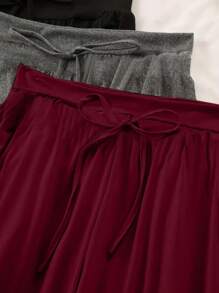 3 pièces Pantalon de sport décontracté grande taille pour femmes, taille élastique avec nœud, coupe ample pour le confort
