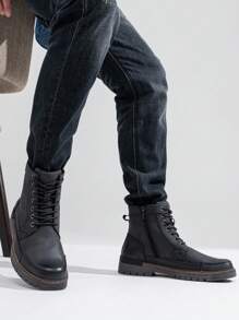 VOSTEY SHOESMORE Men's Chukka Boots Casual Motorcycle Boots Zipper Combat Botas Para Hombre Fashion Boots For Men - AMY8117-黑色 - 查看 4