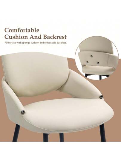 Set Of Dining Room Chairs Armrests, Faux Leather Armchair, Living Upholstered Office Stoel Zwart Metal Feet view 3