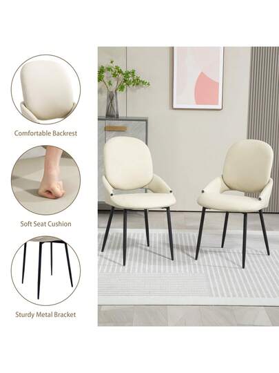 Set Of Dining Room Chairs Armrests, Faux Leather Armchair, Living Upholstered Office Stoel Zwart Metal Feet view 4