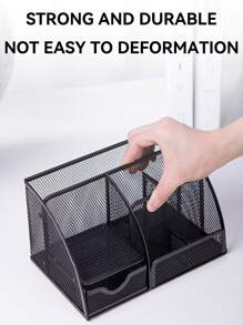 1 件式办公桌抽屉整理器，经典网格设计，金属笔筒，大空间，多功能办公桌收纳盒，适用于办公室、家庭、学校用品黑色