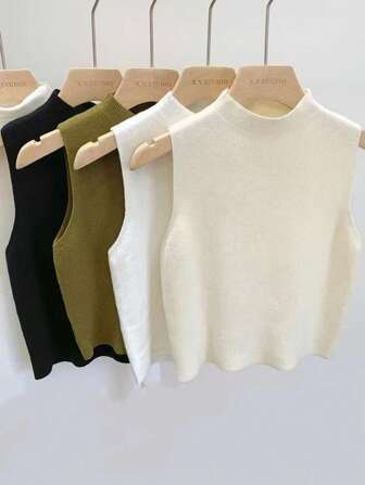1pc Women's Knit Faux Collar - Black, White, Beige, Red, Yellow