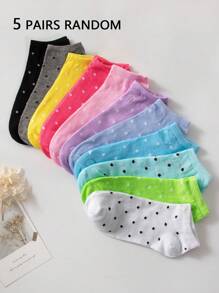 5/10 双女士/女童短袜，纯色/花卉图案，防臭，吸湿排汗，休闲款，适合学生、成人、运动、度假、日常穿着。多种颜色和款式随机发货。 - 彩色 - 查看 10