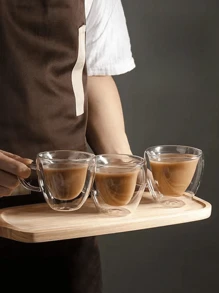 1件180毫升创意双层心形玻璃杯带手柄保温水杯心形玻璃咖啡杯。（不含勺子，可单独购买）双层玻璃杯咖啡杯保温杯心形内层设计教师节礼物玻璃杯。