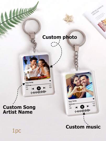 1/2 piezas Llavero personalizado, llaveros personalizados para mujeres, llaveros acrílicos personalizados con foto/nombre/código musical, llavero personalizado para pareja, 6x4.5cm, 2 estilos, llavero personalizado para novio, perro, grabado, lentejuelas, acero inoxidable, vintage, casual, unisex, hipster, dinero viejo, elegante para estudiantes universitarios, de primer año, de segundo año, de clase baja, romance delicado, chic utilitario