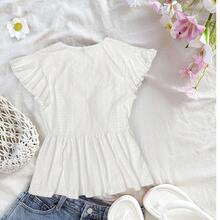 女士系带针织提花镂空 V 领短袖 T 恤