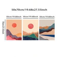 3szt Abstrakcyjna linia Kolorowy Księżyc Słońce Góry Krajobraz Podróże Plakaty, Sztuka ścienna, Wydruki, Malarstwo na płótnie, Do kuchni Salon Sypialnia Biuro Wystrój domu Bez ramki 50x70cm/19.68x27.55inch