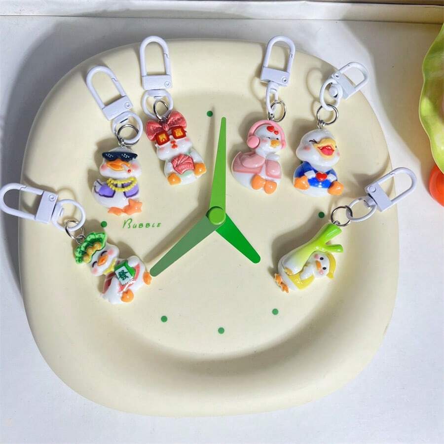 6 pezzi Ciondolo portachiavi carino a forma di papero ricco, regalo divertente per coppie, migliori amici, studenti, accessori per auto, ciondoli per borse, accessori per zaini stile gotico Y2K, cordini con porta badge