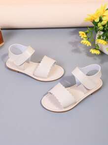 1 Pair Toddler/Little Girls Beige PU Leather Wave Stripe Sandals With Adjustable Strap And Round Toe Design, Suitable For 3-15 Years Old, Casual, Party, Vacation, Spring/Summer - View 5